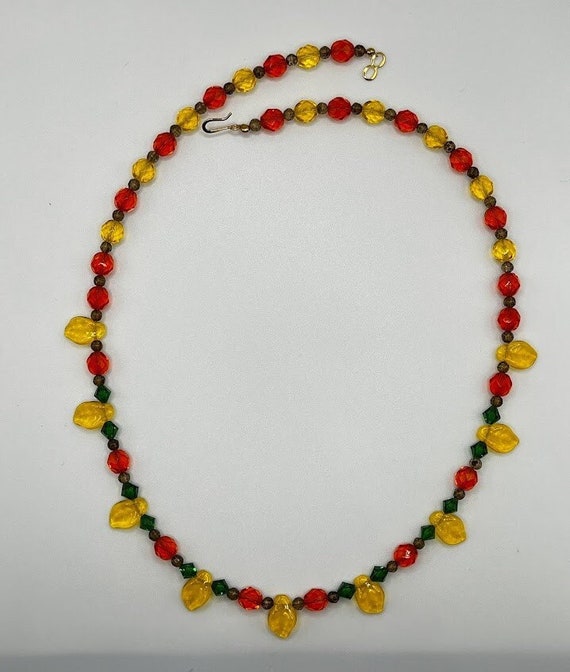 23" glass leaf and bead necklace