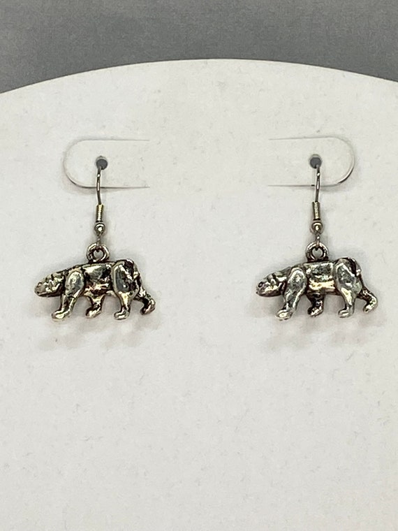 Silver bear drop earrings