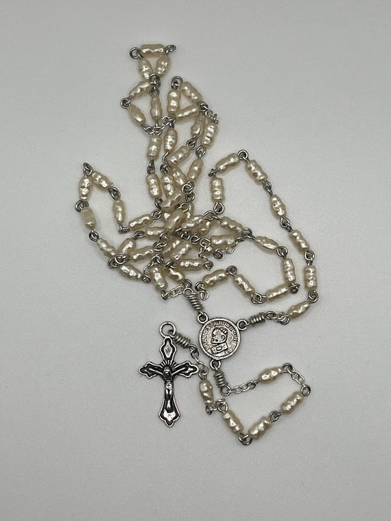 21" pearlized bead rosary with JPII/Benedict center