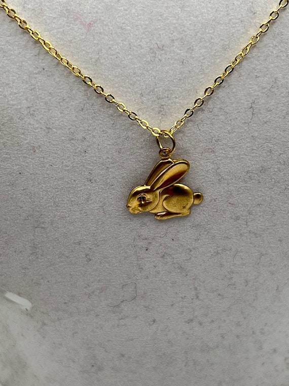 Vintage bunny charm on 18" gold chain