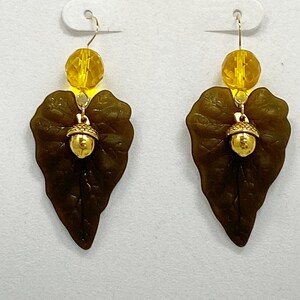 2.5&quot; brown leaf and acorn earrings