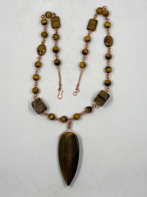 21" tiger eye and copper necklace