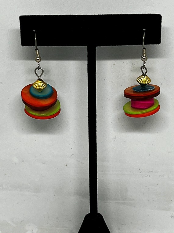 Mother of pearl stacked coin earrings