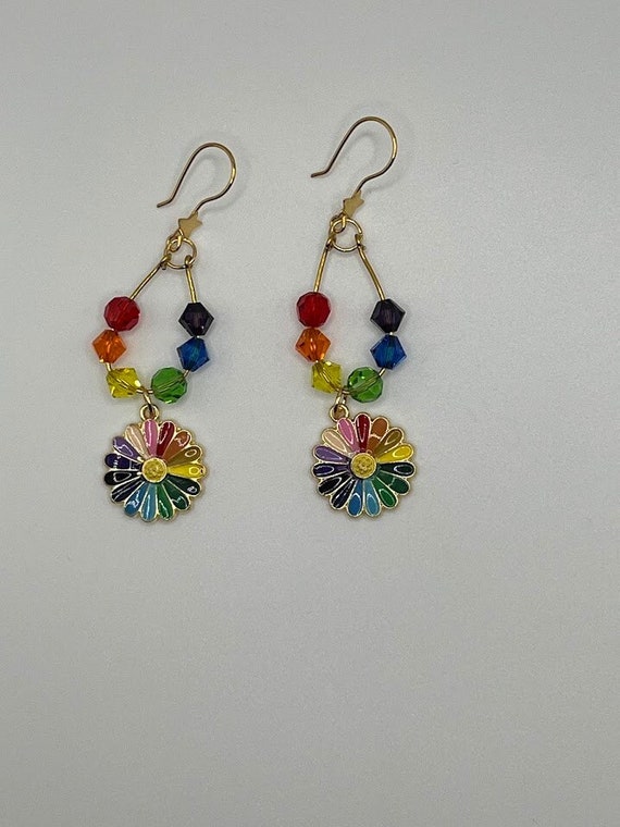 Rainbow enamel flower earrings