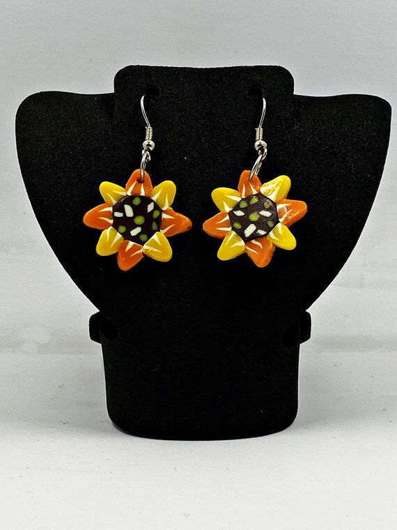 Polymer clay sunflower earrings