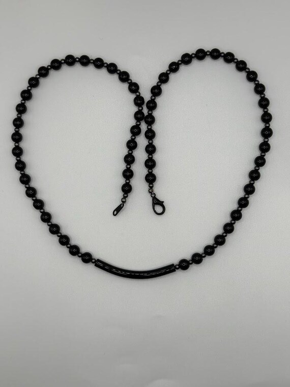 24" black glass tube and rounds necklace