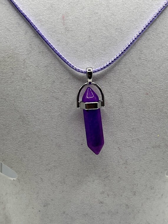 18" purple glass pendant on cord with silver lobster clasp and 2" extender