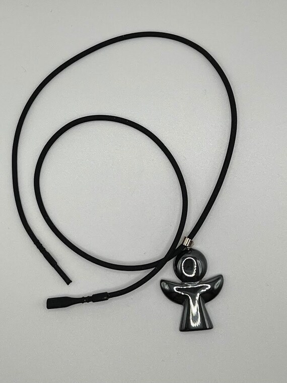18" hemalyke angel pendant on black rubber cord