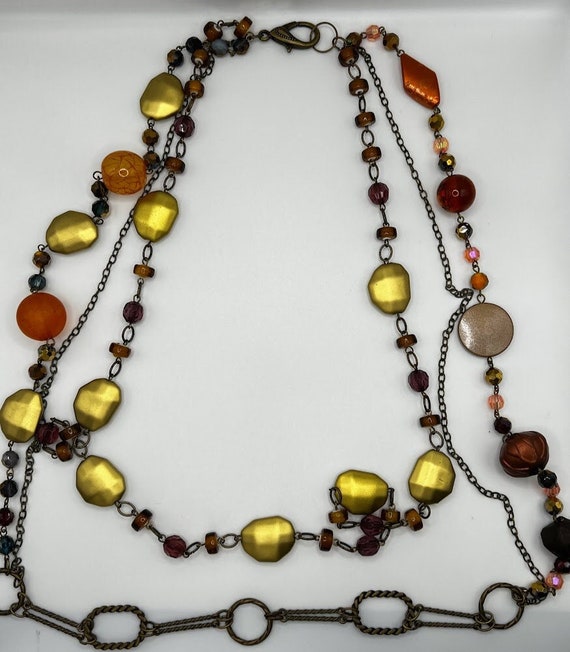 30" - 40" multi strand gold and fall colors necklace