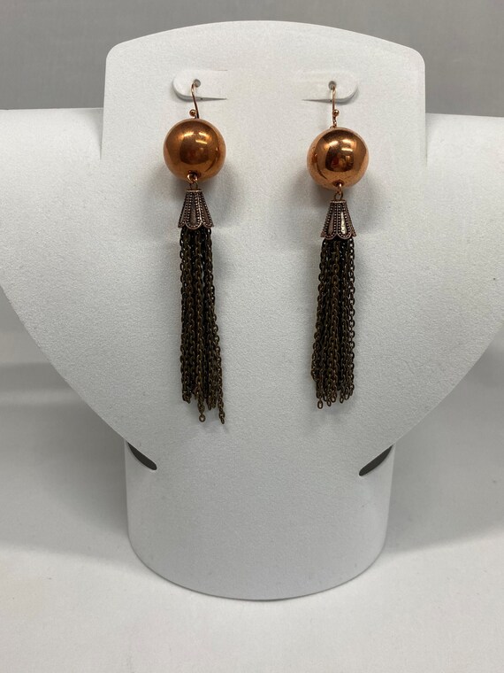 Copper and brass chain tassel earrings