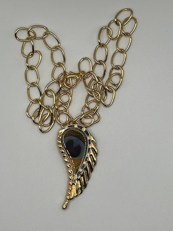 23" peacock feather pendant necklace