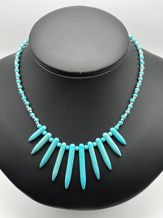 16" turquoise fan necklace