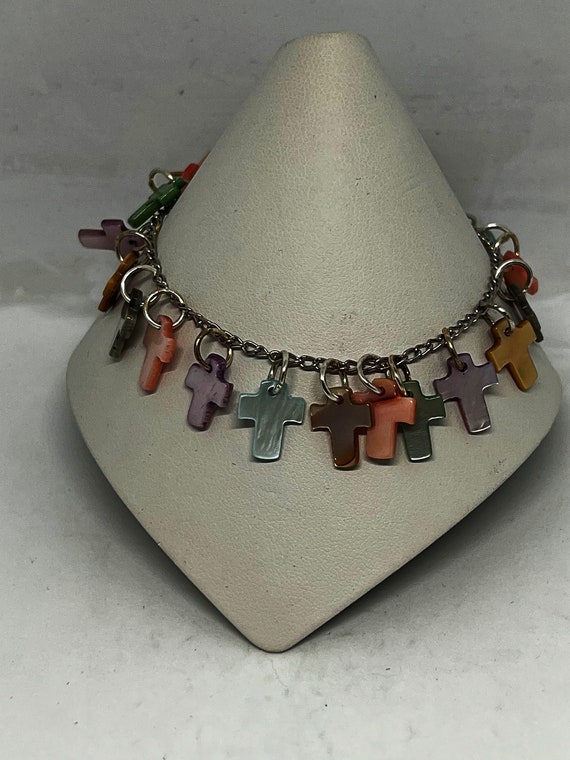 8" Mother of pearl cross bracelet