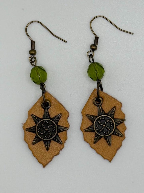 Brass 8 point star earring