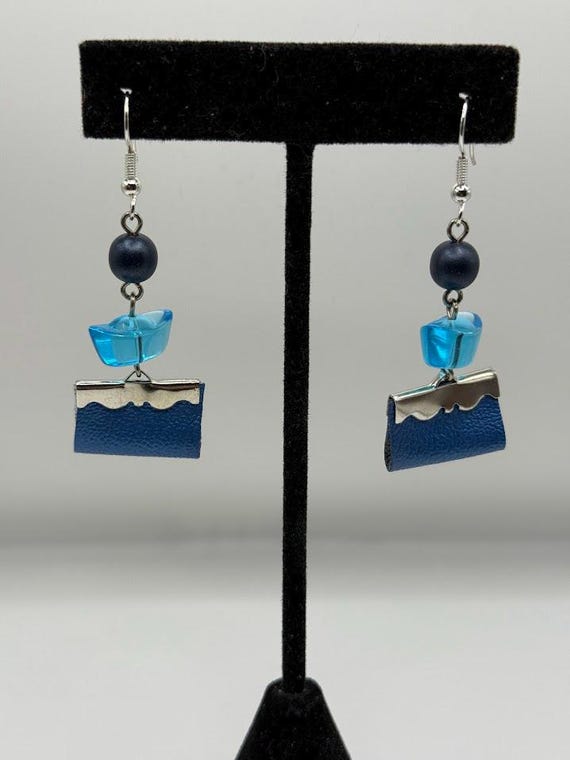 Blue and silver drop earrings
