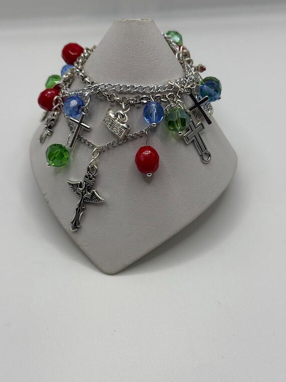 6.5" cross and book charm bracelet