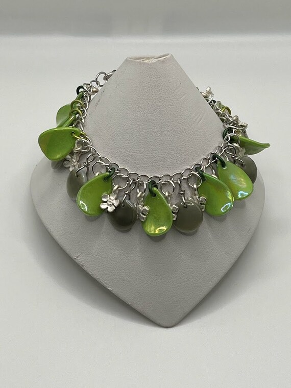 7" flower and green petal bracelet