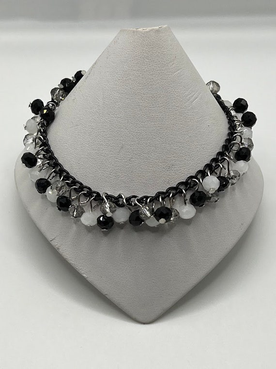 8.5" black, white, and smoke crystal drop bracelet