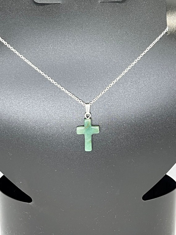 20" green aventurine cross pendant on silver chain with lobster clasp