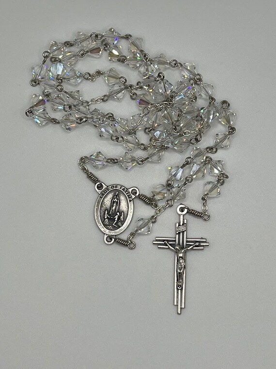 24.5" Swarovski crystal bead rosary with Lady of Fatima center