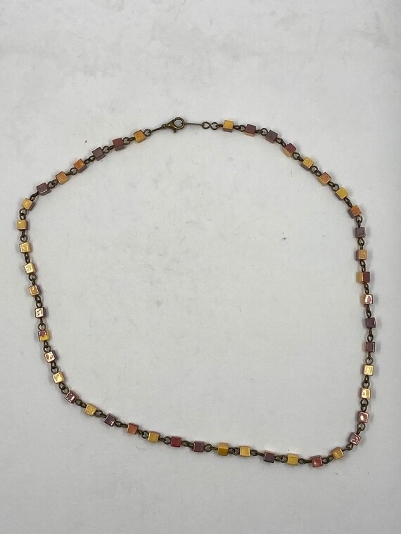 18" yellow/rust cube necklace