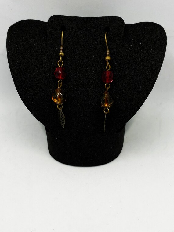 Red and honey fall leaf earrings