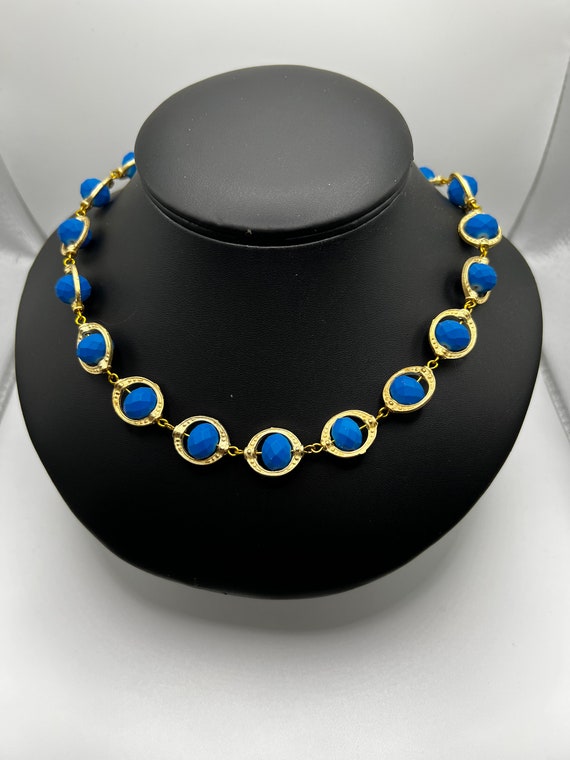 19" neon blue bead necklace