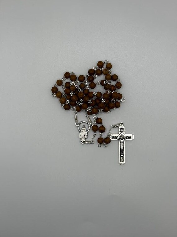 20.5" tigerskin jasper bead rosary with Miraculous Medal center and Fatima crucifix