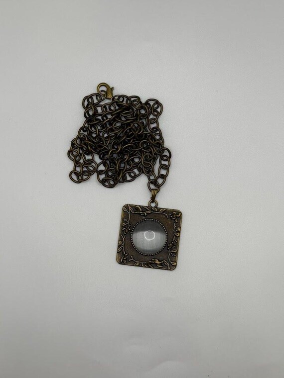 30" gray cat's eye glass pendant necklace