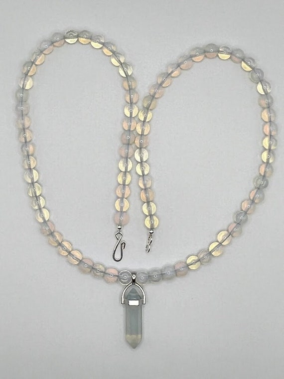 24" sea opal glass bead necklace with point