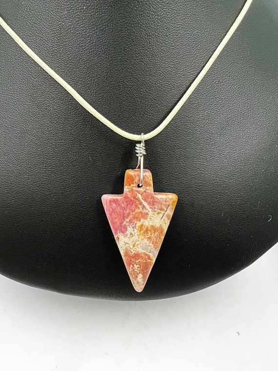 18" rhodonite arrowhead pendant on cord