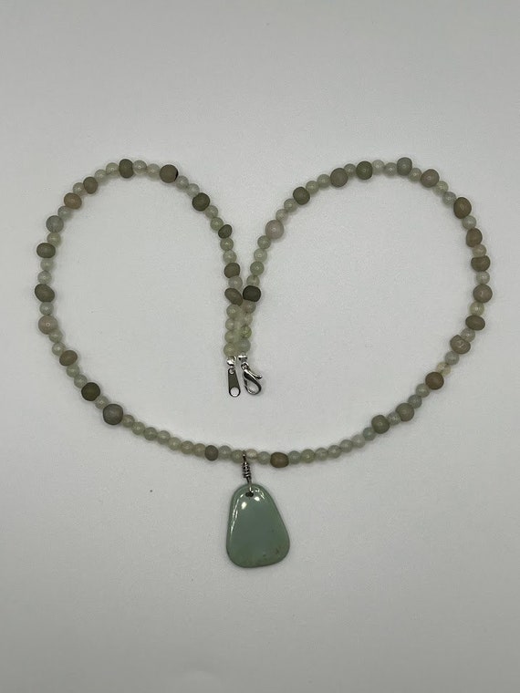 19"  green agate necklace with chrysoprase drop