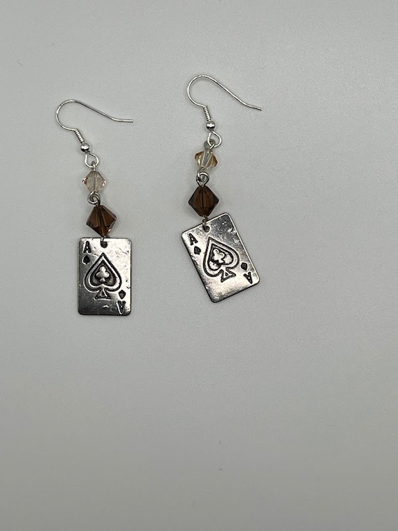 Ace playing card earrings with crystal accents