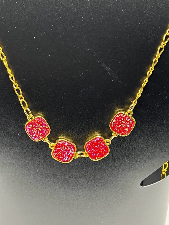 26" red druzy agate necklace