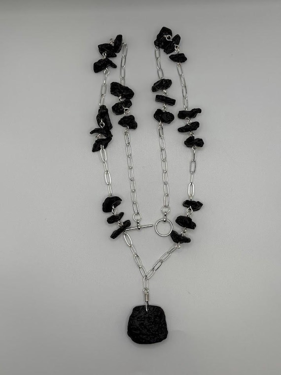 26" tektite chip and pendant necklace