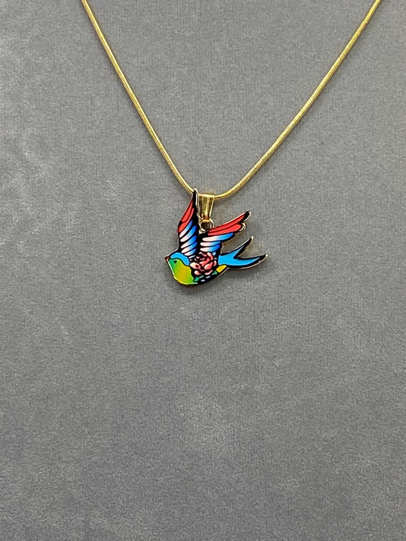 18" enamel bird pendant