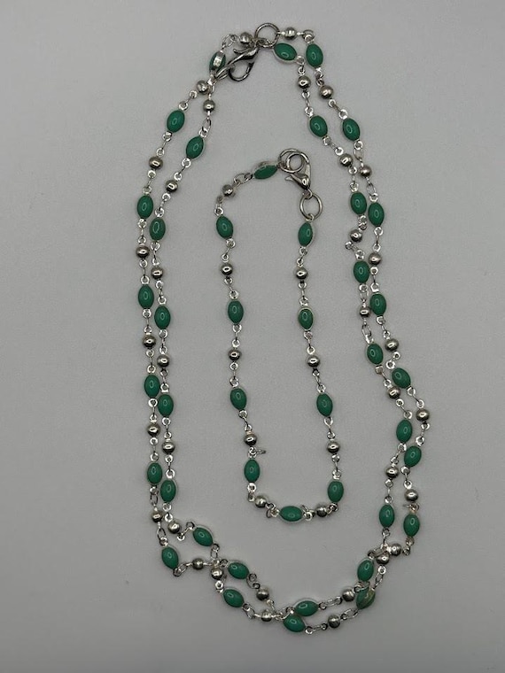29.5" necklace and 9" bracelet set green/silver or purple/gold