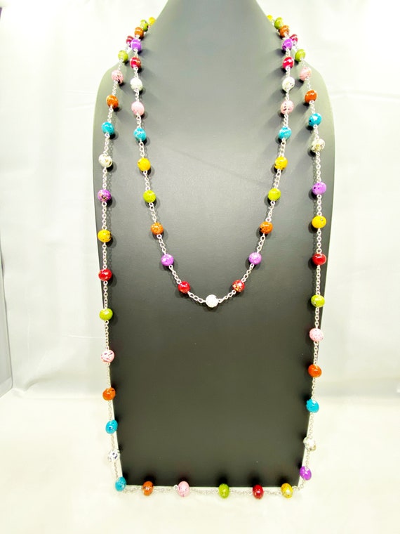 Double strand multi color splatter necklace