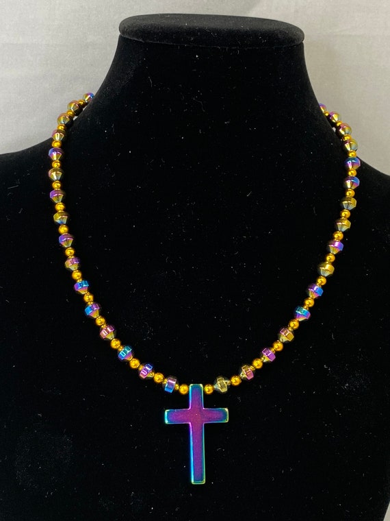 17.5" rainbow coated hematite necklace