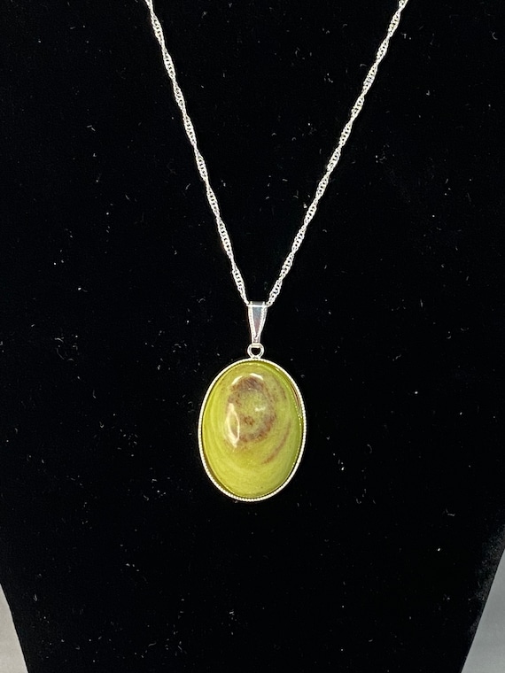 18" olive opal pendant on silver