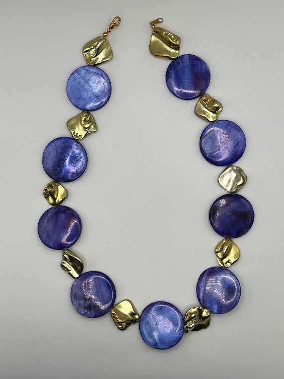 19" blue mother of pearl coin necklace