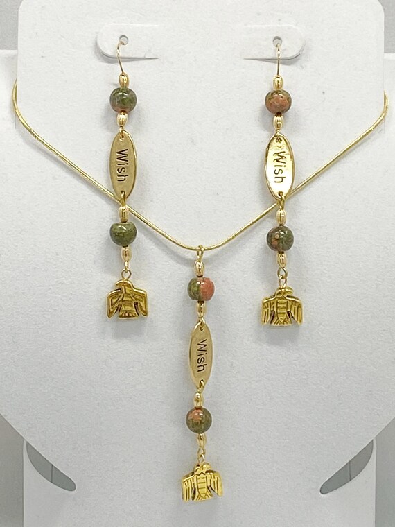 18" WISH unakite necklace earring set