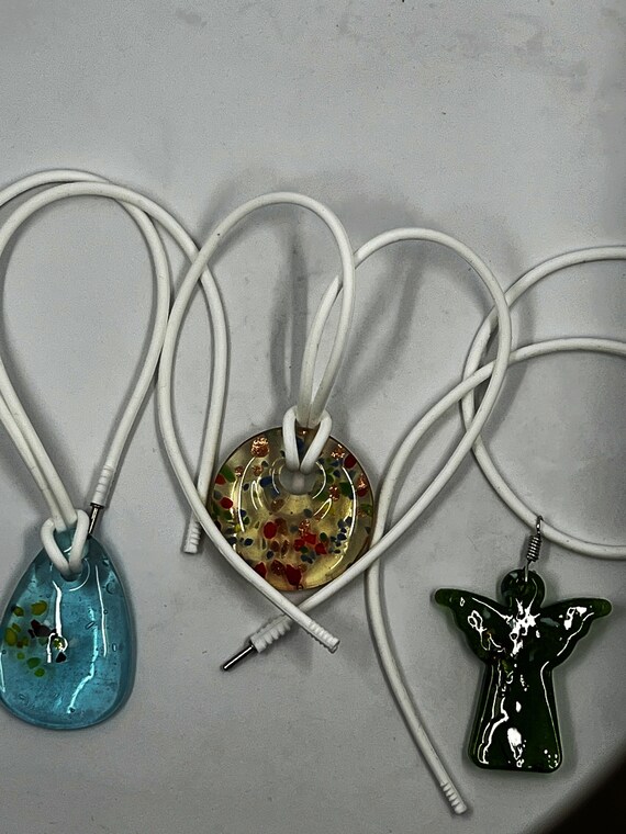 20" lampwork glass pendant on white rubber cord