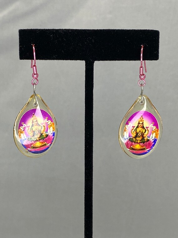 Pink enamel Shiva earrings