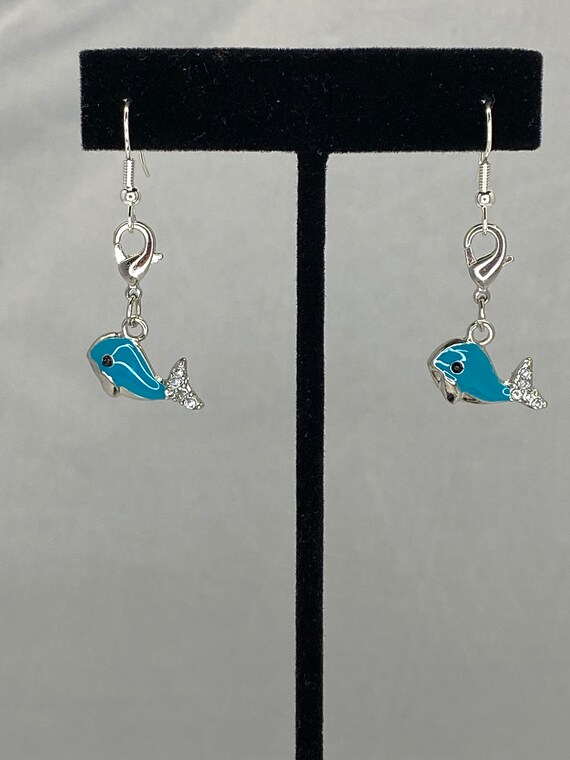 Blue enamel whale earrings