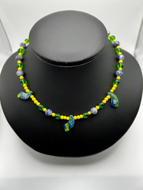 16.5” blue green yellow necklace