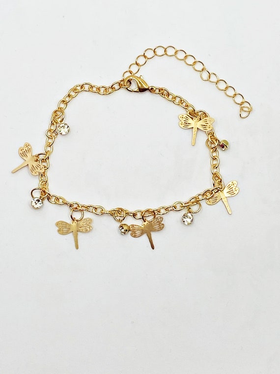 7.5" gold dragonfly charm bracelet