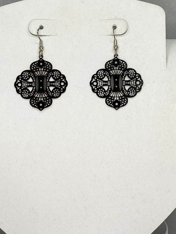 Steel filigree drop earrings