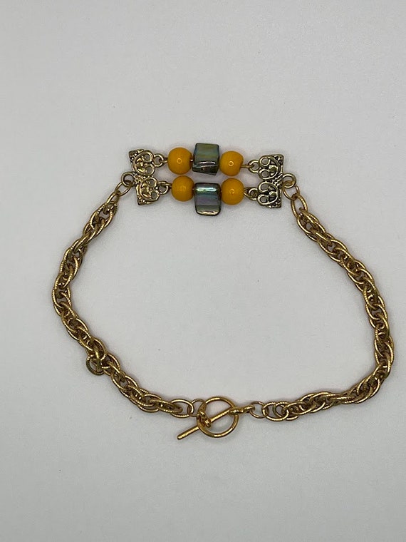 11" yellow and green bead bracelet