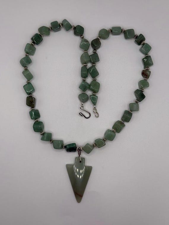 22" green aventurine beaded pendant necklace (two options)